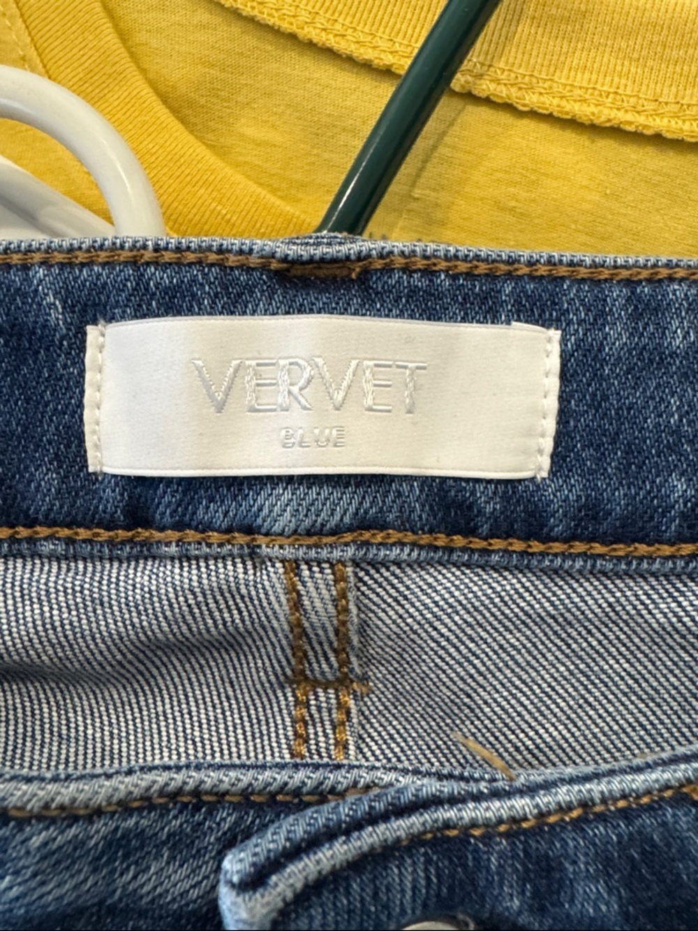 VERVET Blue Light Wash Denim Jeans with Mustard Top Accent - Picture 7 of 8